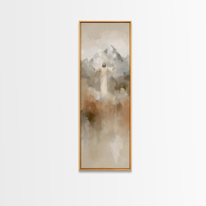 Sacred Misty Dawn | Framed Canvas Print | Jesus Painting | Christian Art Canvas | Christian Wall Art | Skinny Art | Christian Christmas Art