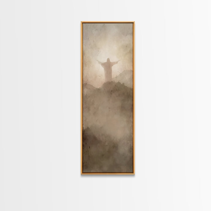 Shepherd’s Quiet Path – Framed Canvas Print – Christian Art Canvas – Jesus Painting – Christian Wall Art – Tall Skinny Art Print – Christma
