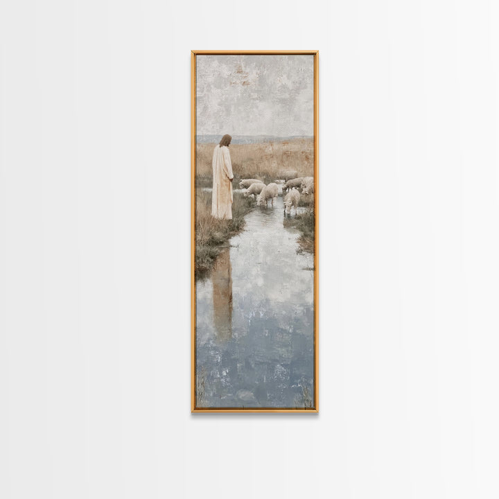 Pasture of Gentle Faith | Framed Canvas Print | Christian Wall Art | Jesus Painting | Narrow Art | Christian Art Canvas | Christmas Art | C