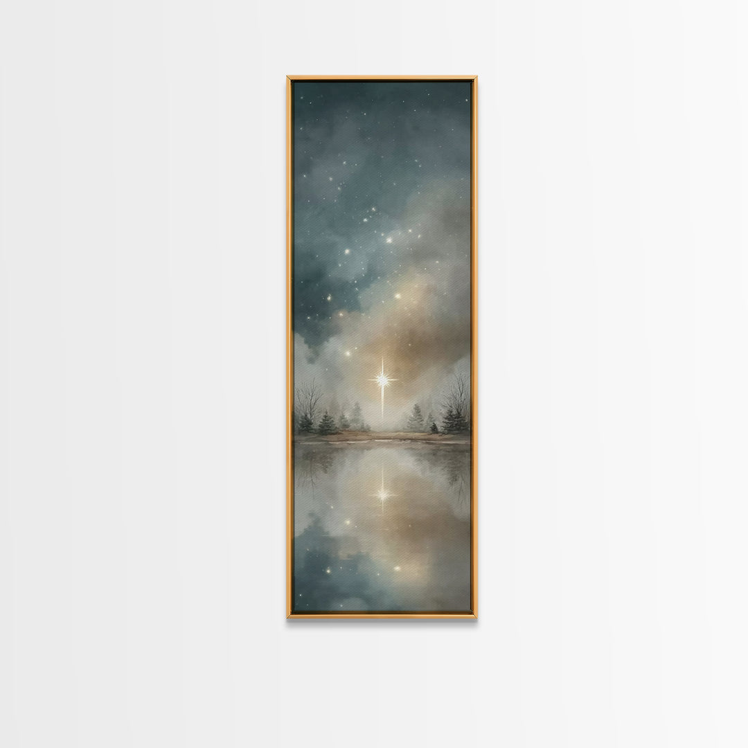 Guiding Star Lake – Framed Canvas Print – Christian Art Canvas – Christmas Art Prints – Christian Art – Tall Skinny Art Print