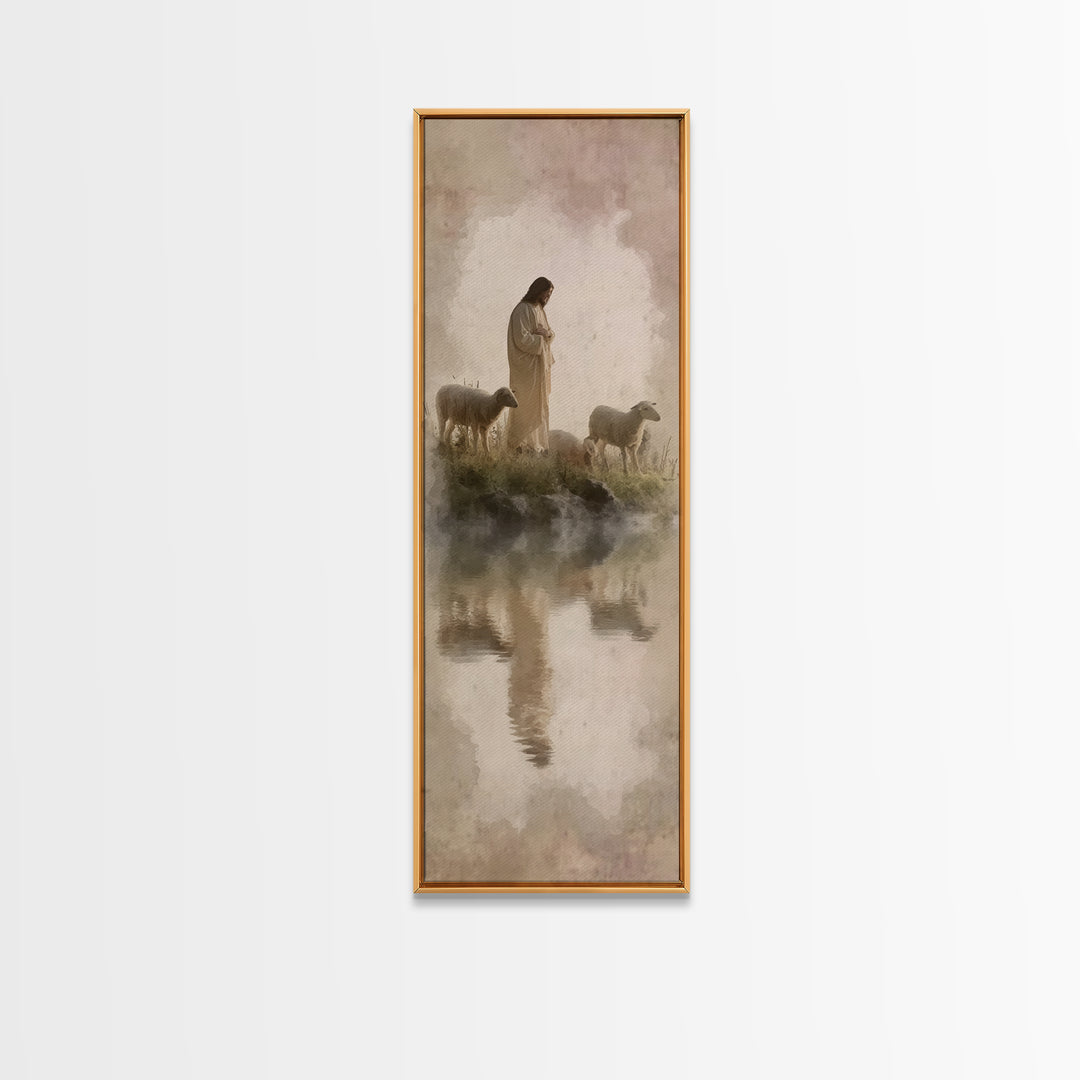 Pasture of Gentle Hope, Framed Canvas Print, Jesus Painting, Christian Art Canvas, Christian Wall Art, Skinny Art, Christian Christmas Art,
