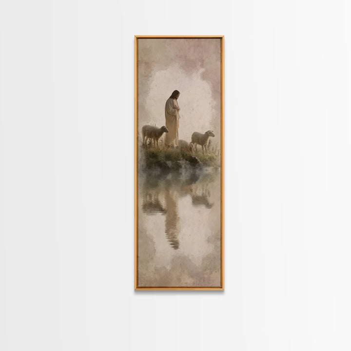 Pasture of Gentle Hope, Framed Canvas Print, Jesus Painting, Christian Art Canvas, Christian Wall Art, Skinny Art, Christian Christmas Art,