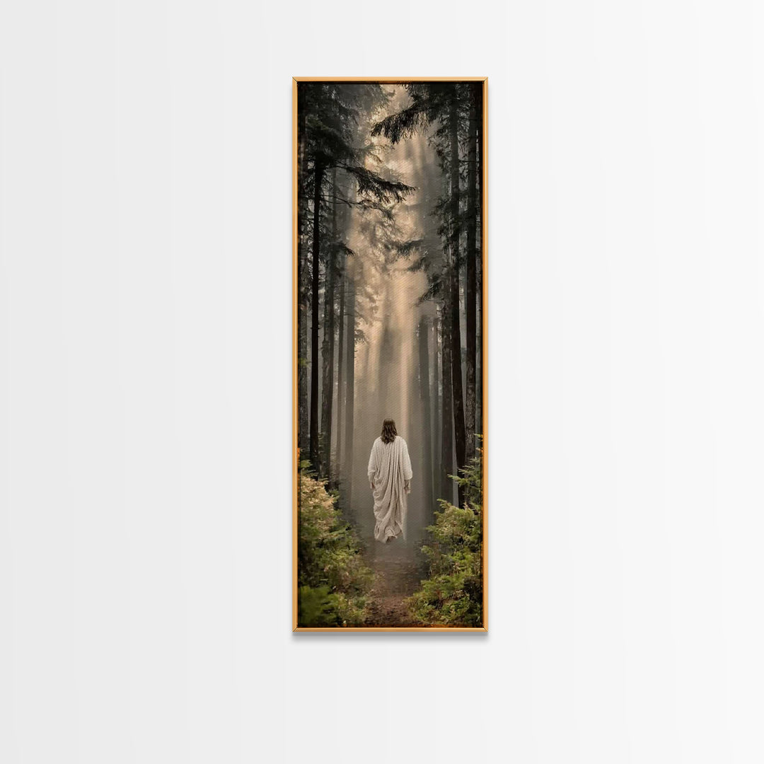 Heavenly Woodland Path – Framed Canvas Print – Christian Wall Art – Christian Art Canvas – Jesus Painting – Tall Skinny Art Print – Christi