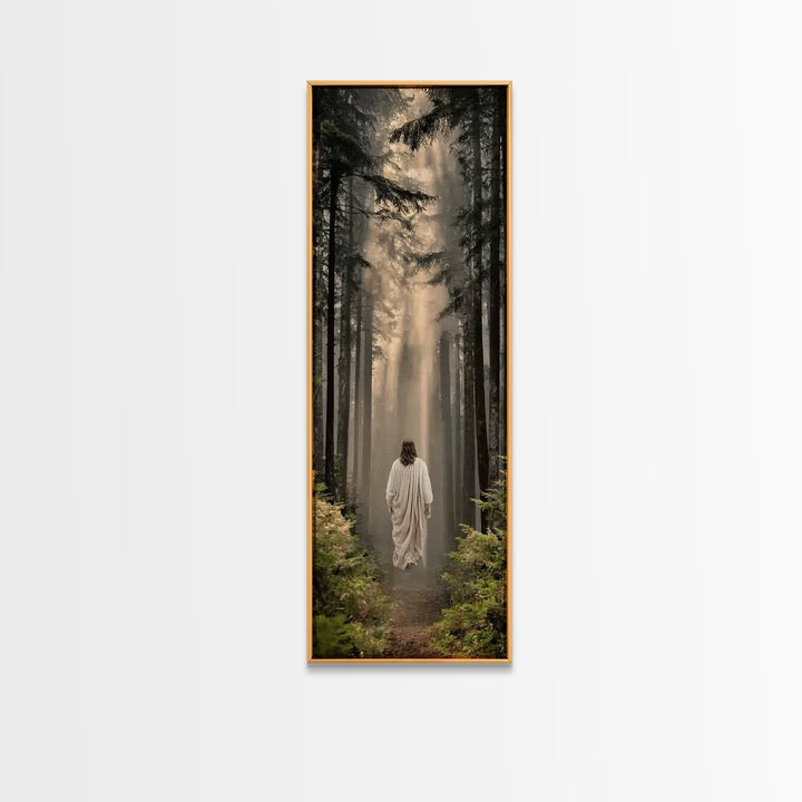 Heavenly Woodland Path – Framed Canvas Print – Christian Wall Art – Christian Art Canvas – Jesus Painting – Tall Skinny Art Print – Christi