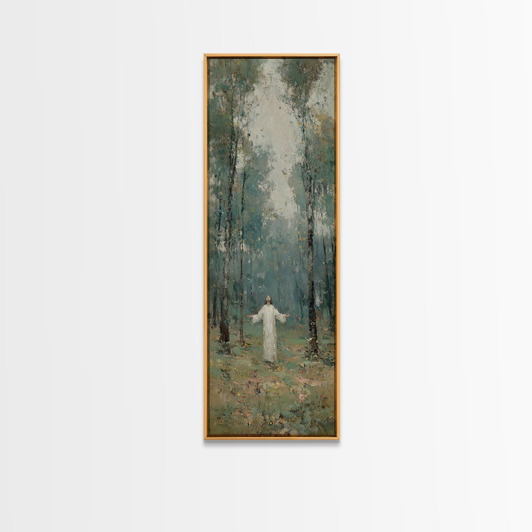 Radiant Woods Blessing, Framed Canvas Print, Christian Wall Art, Christian Art Canvas, Jesus Painting, Tall Narrow Wall Art, Christian Chri