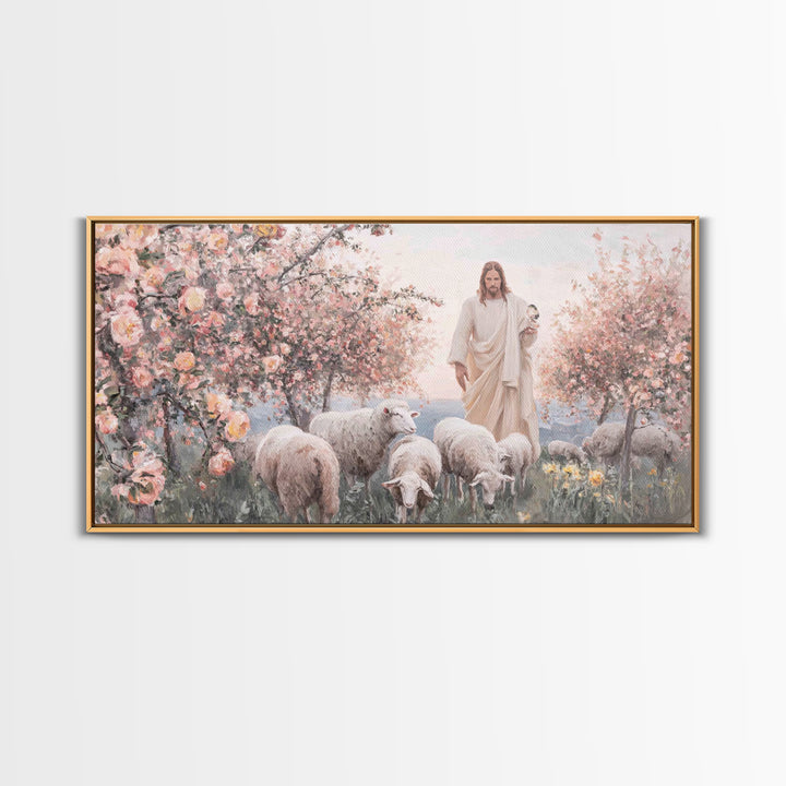 Shepherd Of Blossoms – Framed Canvas Print – Christian Wall Art – Jesus Painting – Christian Art Canvas – Christian Christmas Art
