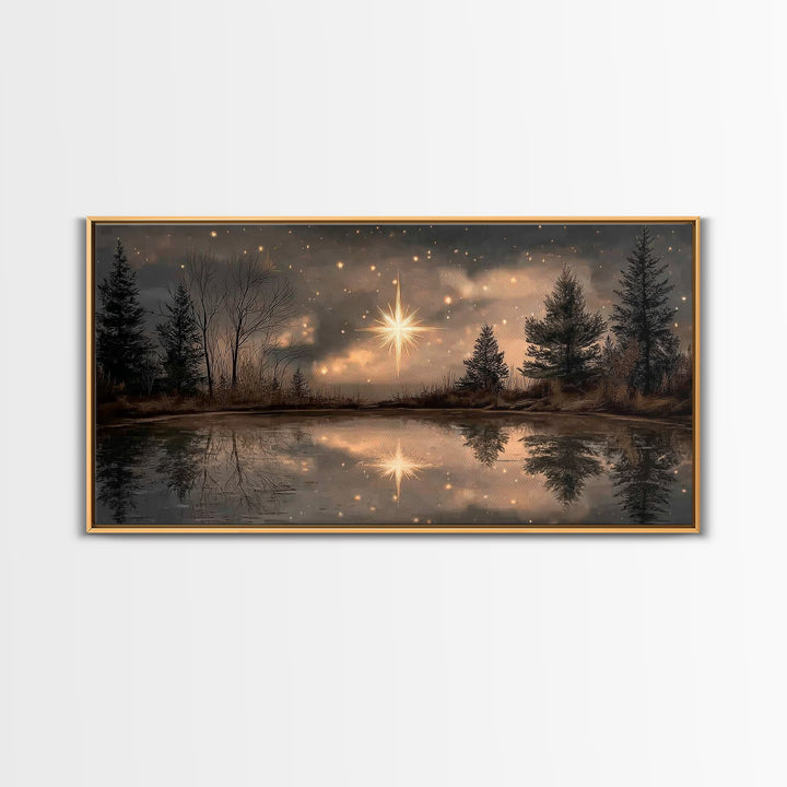 Night Star Reflection, Framed Canvas Print, Christian Art Canvas, Christmas Wall Art, Christian Christmas Art, Moody Christmas Art, Christi