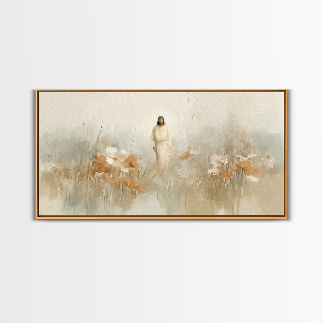 Peaceful Dawn Path – Framed Canvas Print – Jesus Painting – Christian Art Canvas – Christian Wall Art – Christmas Art – Christian Gift Idea