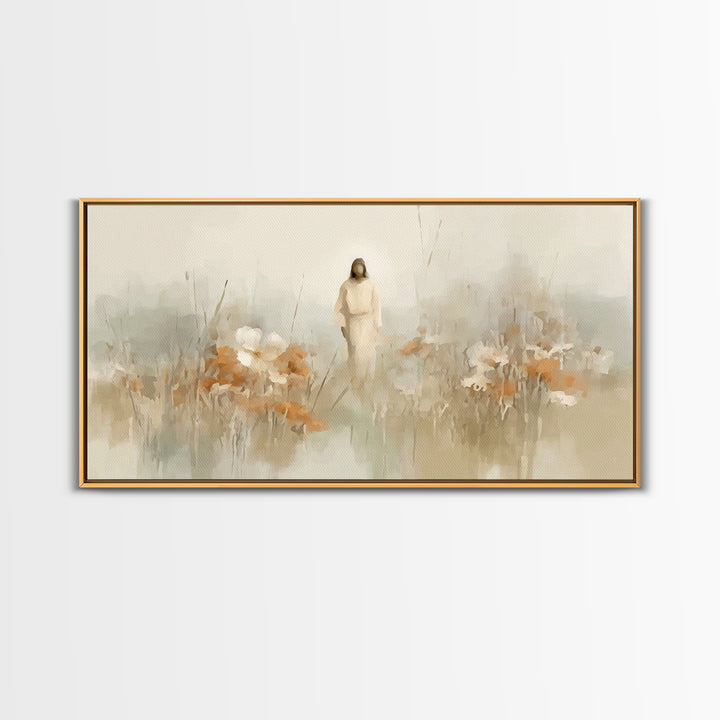 Peaceful Dawn Path – Framed Canvas Print – Jesus Painting – Christian Art Canvas – Christian Wall Art – Christmas Art – Christian Gift Idea
