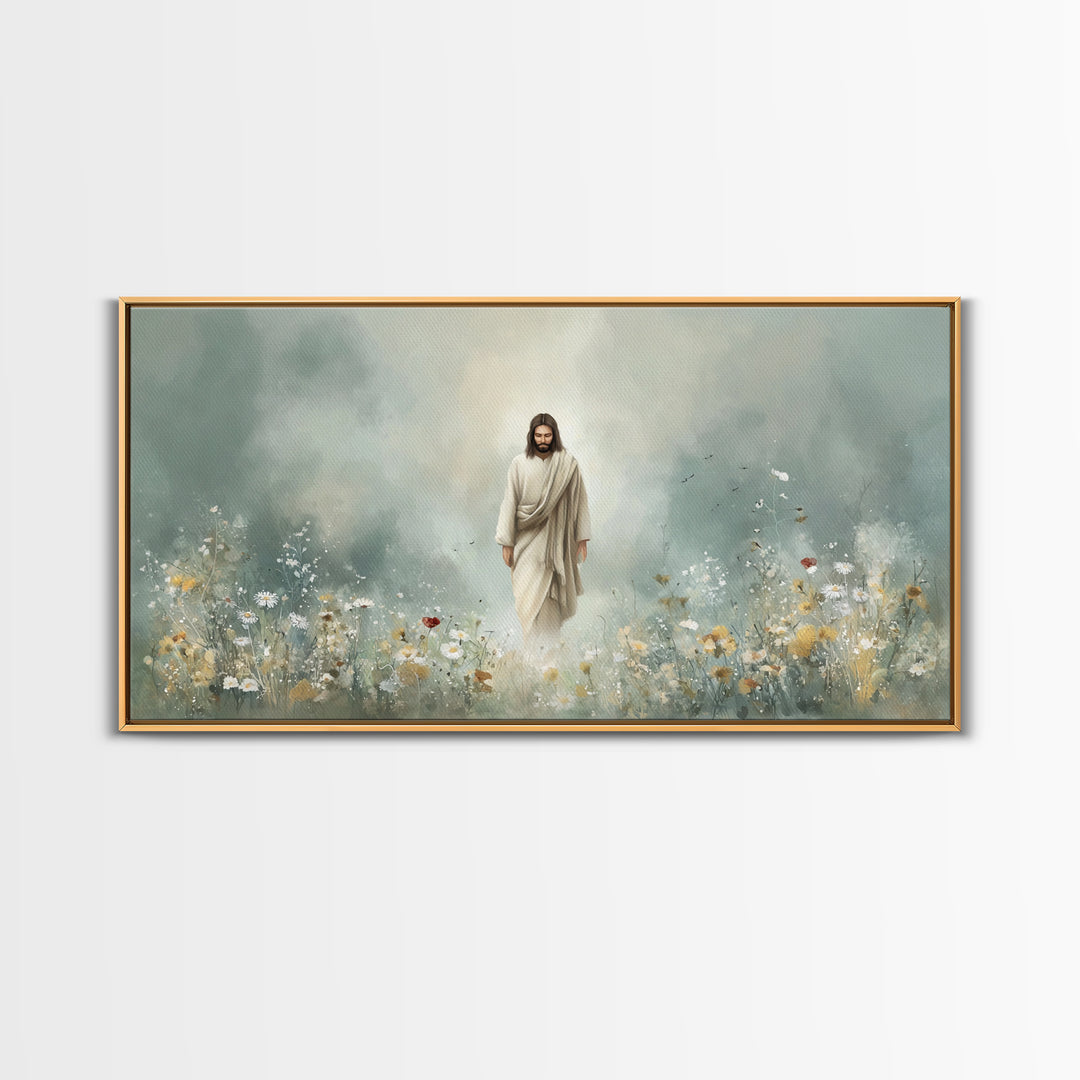 Heavenly Garden Walk – Framed Canvas Print – Christian Art Print – Jesus Painting – Christian Wall Art – Christian Christmas Art – Christia