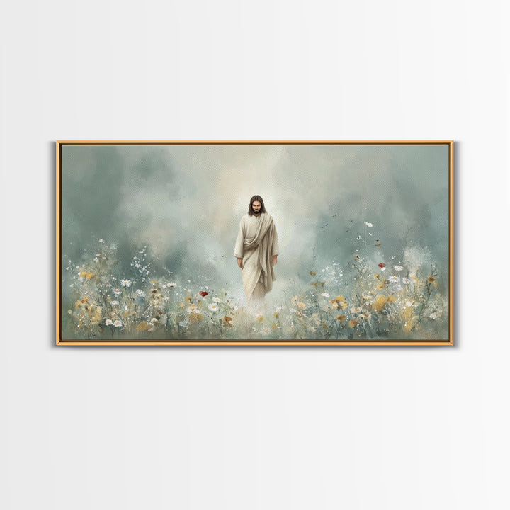 Heavenly Garden Walk – Framed Canvas Print – Christian Art Print – Jesus Painting – Christian Wall Art – Christian Christmas Art – Christia