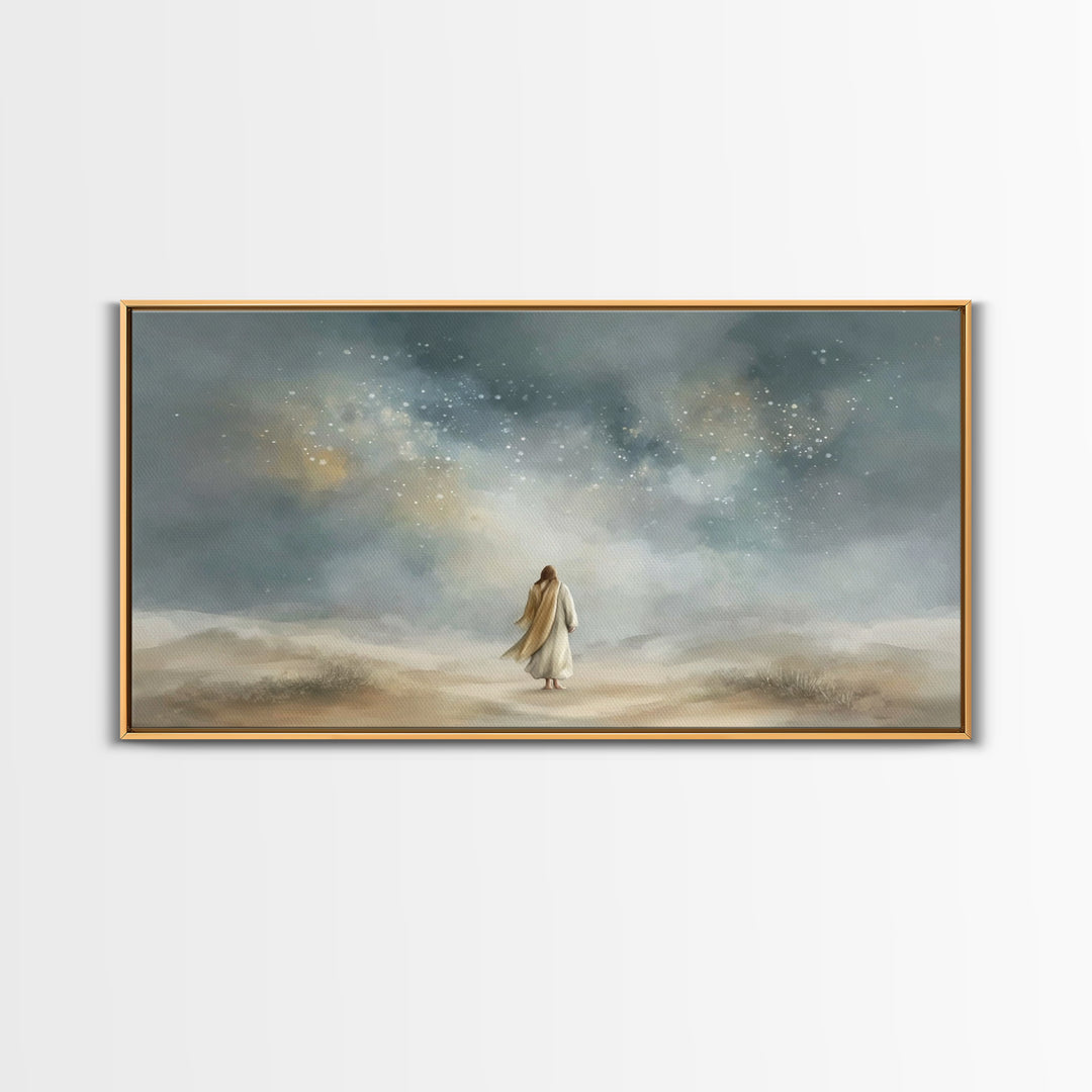 Starlit Promise Walk | Framed Canvas Print | Christian Art Canvas | Jesus Painting | Christian Wall Art | Christian Art Print | Christian D
