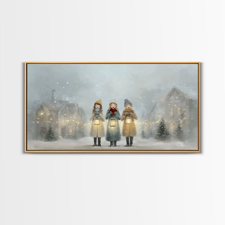 Caroling Light | Framed Canvas Print | Christmas Art Prints | Christian Christmas Art | Christian Wall Art | Christian Gift Ideas | Xmas Ar