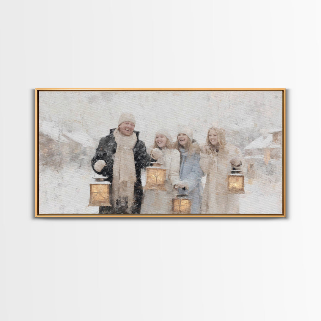 Family Lanterns - Framed Canvas Print - Christmas Wall Art - Christian Christmas Art - Christian Art Canvas - Modern Christian Art - Xmas A