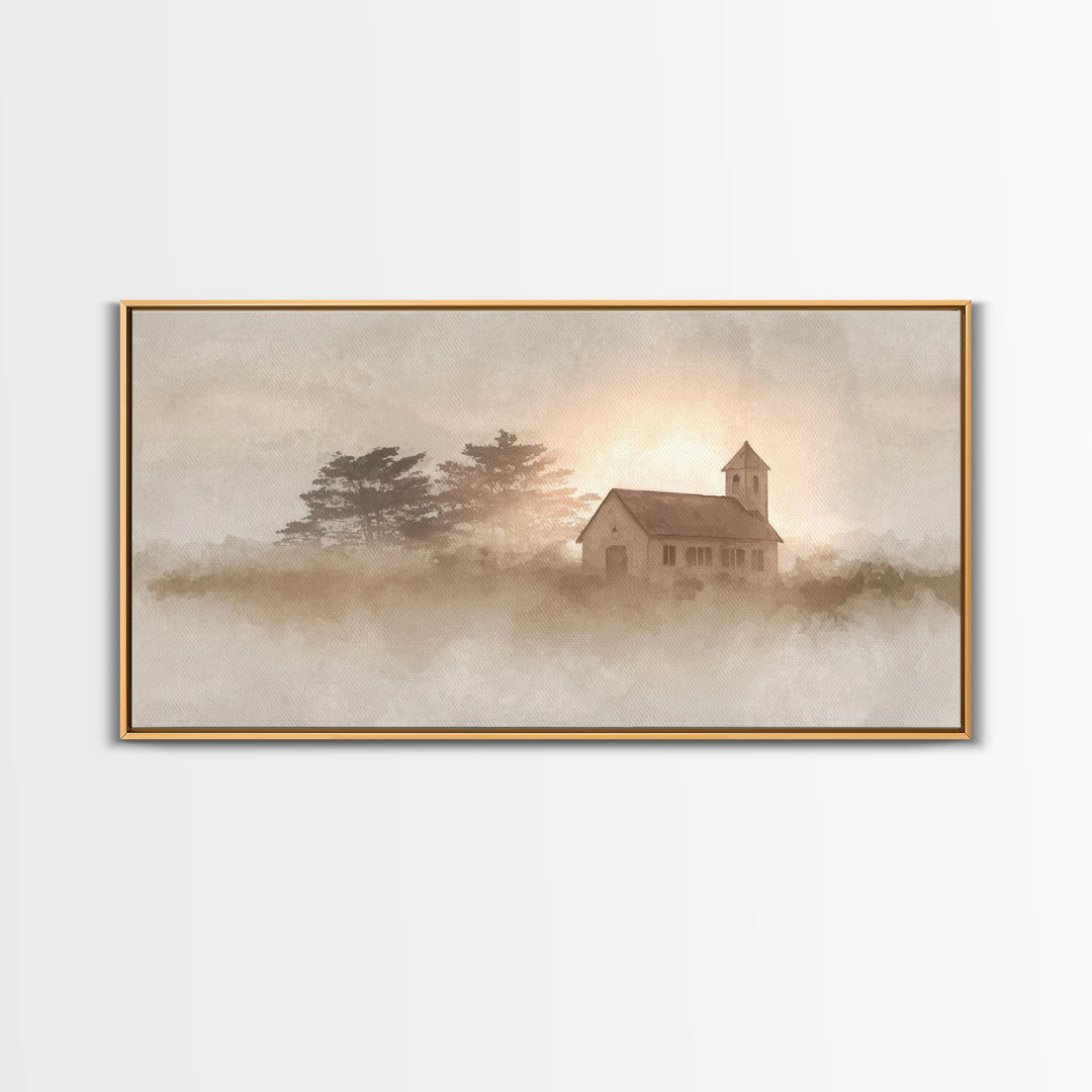 Morning Chapel Peace – Framed Canvas Print – Christian Art Canvas – Christian Wall Art – Subtle Christian Art – Christian Art Print – Moder