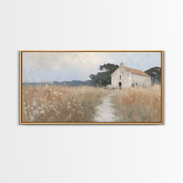 Fieldside Chapel Rest – Framed Canvas Print – Christian Art Work – Christian Wall Art – Christian Art Canvas – Christian Decor – Minimalist