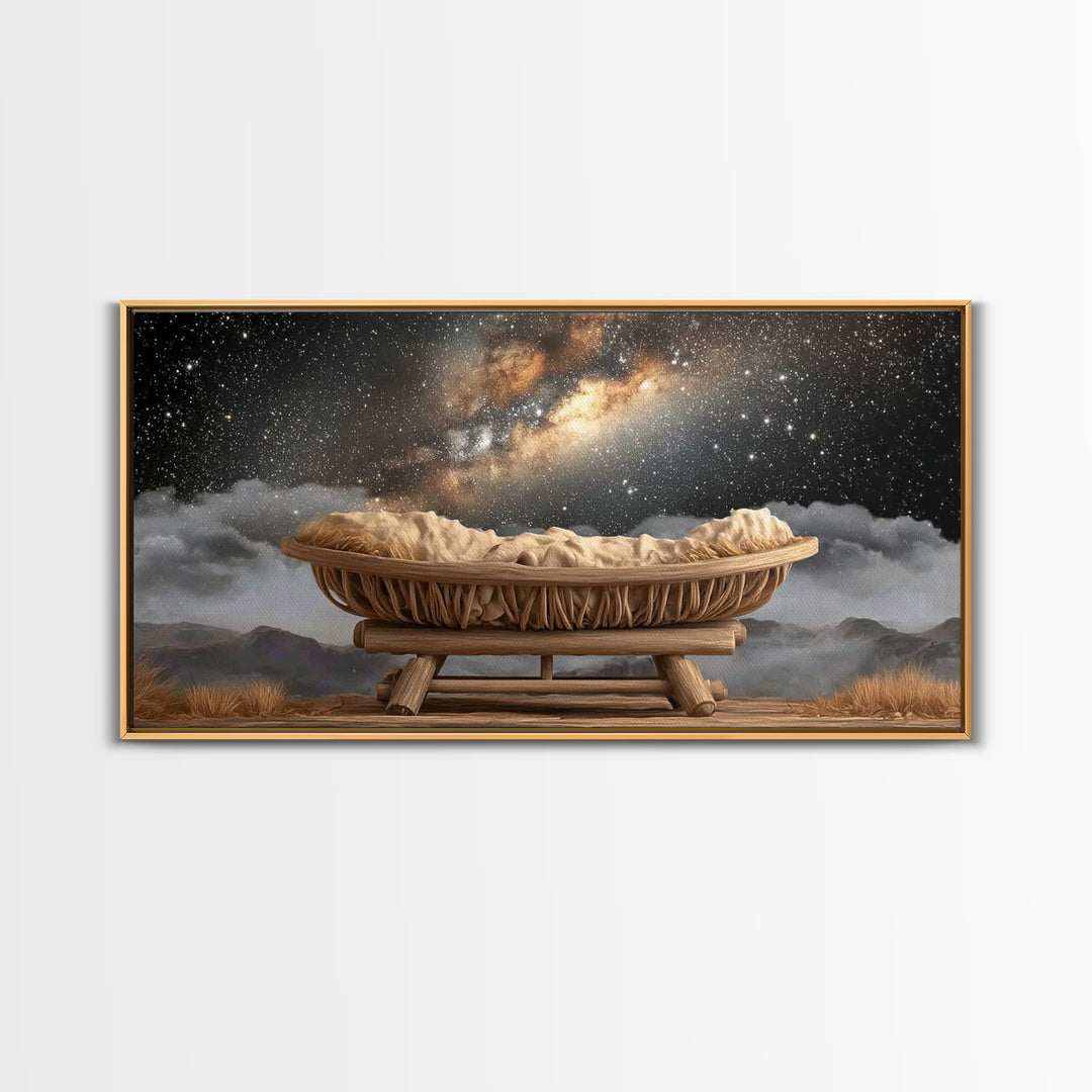 Heavenly Cradle – Framed Canvas Print – Christmas Art – Christian Christmas Art – Christian Decor – Christian Wall Art