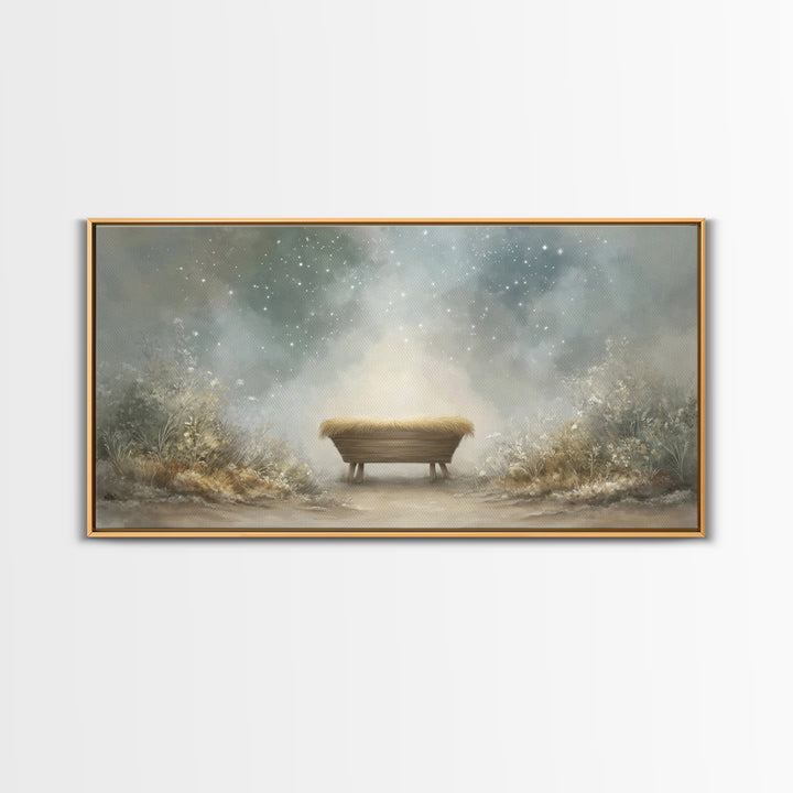 Holy Manger Glow | Framed Canvas Print | Christian Christmas Art | Christmas Wall Art | Christian Art Canvas | Christian Decor