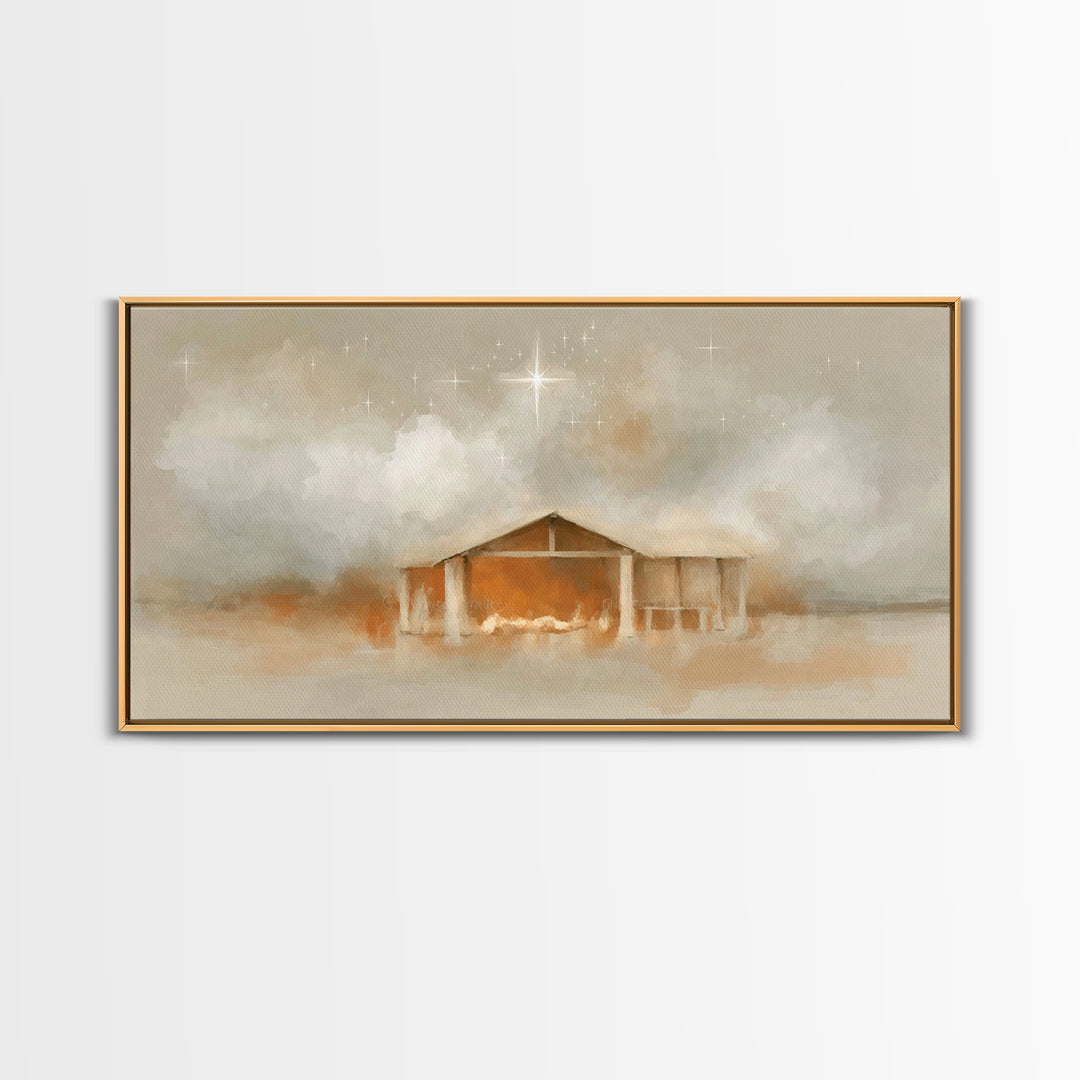 Holy Night Shelter – Framed Canvas Print – Christmas Art – Christian Canvas – Christian Art – Christian Gifts – Jesus Art – Christian Decor
