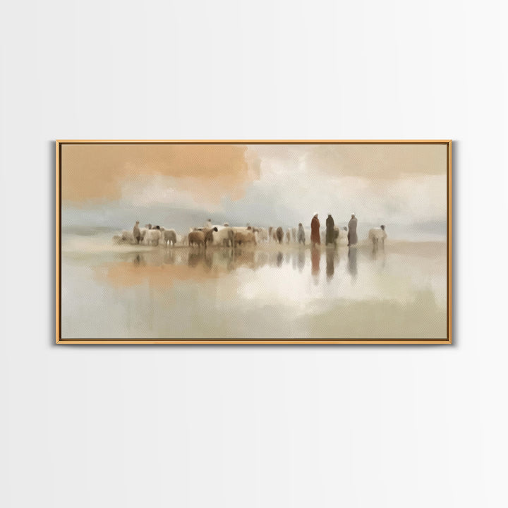 Shepherds In Stillness – Framed Canvas Print – Christian Wall Art – Christian Art Canvas – Christian Painting – Christmas Art – Subtle Chri
