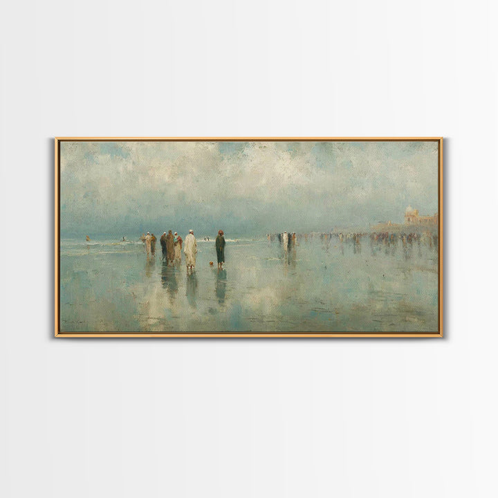 Gathering By The Shore | Framed Canvas Print | Christian Art Work | Christian Wall Art | Large Christian Painting | Jesus Painting | Retro