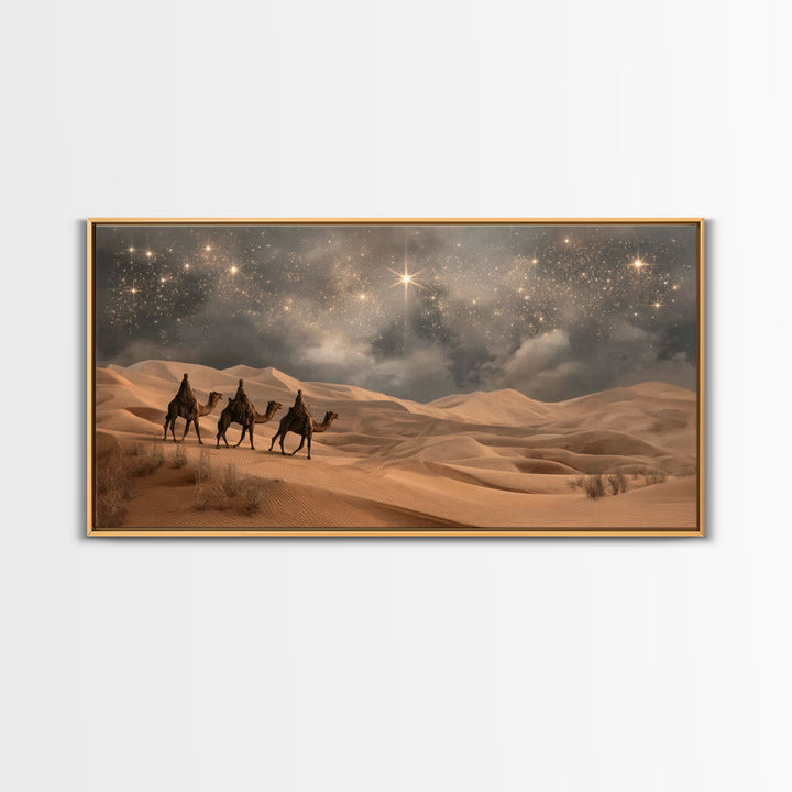 Desert Star Journey, Framed Canvas Print, Christmas Art, Christian Christmas Art, Christian Wall Art, Christian Art Canvas, Jesus Painting