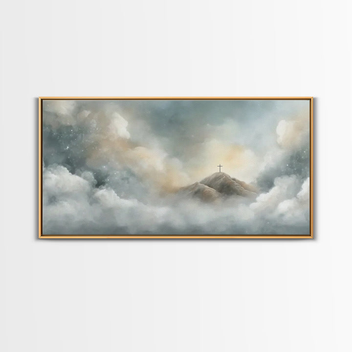 Silent Peaks – Framed Canvas Print – Christian Wall Art – Minimalist Christian Art – Christian Art Canvas – Christmas TV Art