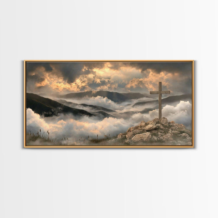 Cross Of Dawn – Framed Canvas Print – Christian Art Canvas – Christian Wall Art – Moody Christian Art – Christmas Art Framed