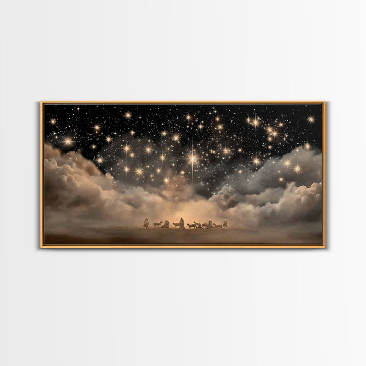 Nativity Night – Framed Canvas Print – Christian Art Canvas – Christmas Art Work – Christian Wall Art – Moody Christmas Art