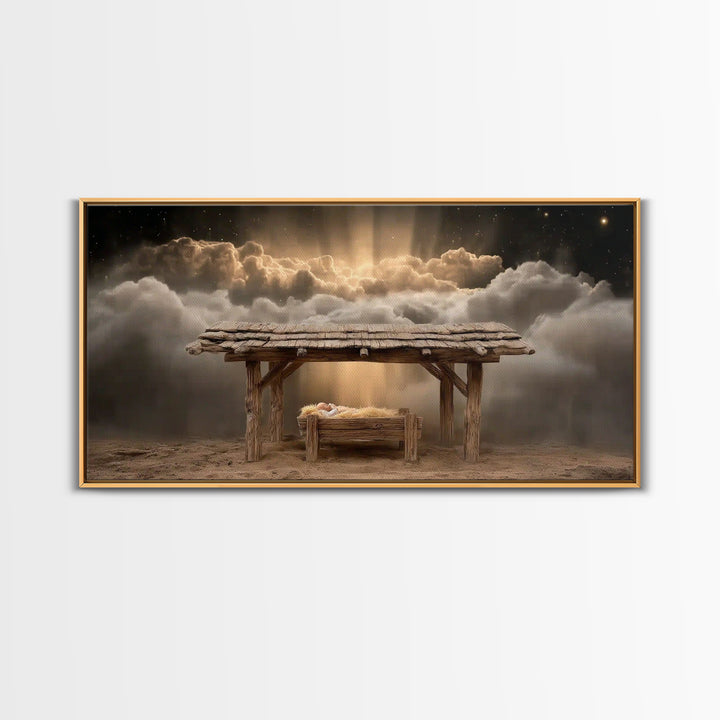 Manger Of Light – Framed Canvas Print – Christian Art Canvas – Christian Christmas Art – Christian Wall Art – Christmas Art