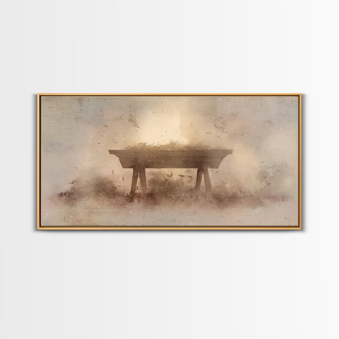 Divine Night Cradle, Framed Canvas Print, Christian Wall Art, Christian Art Canvas, Christian Christmas Art, Christmas Decor