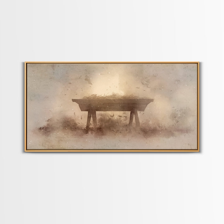 Divine Night Cradle, Framed Canvas Print, Christian Wall Art, Christian Art Canvas, Christian Christmas Art, Christmas Decor