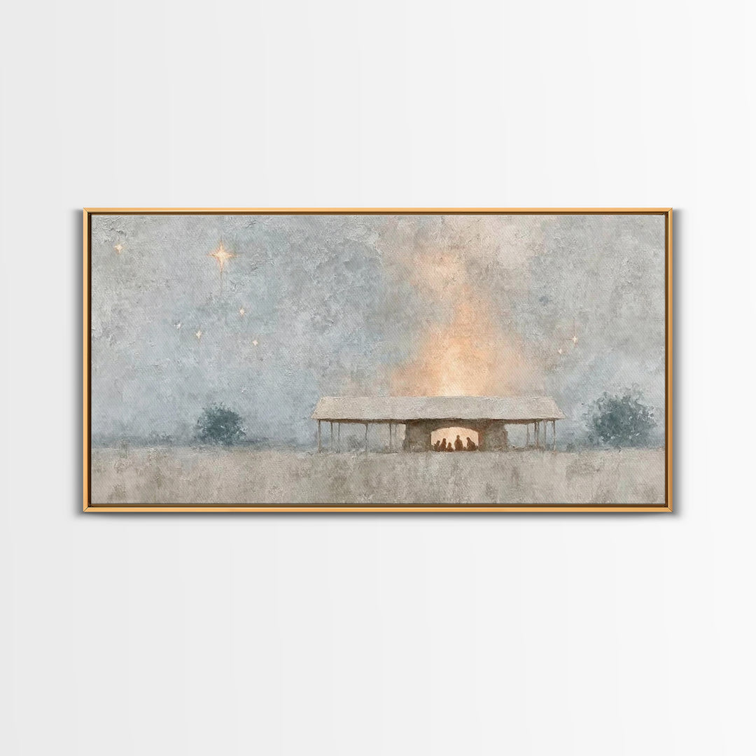 Holy Stable Glow | Framed Canvas Print | Christian Wall Art | Christian Christmas Art | Christmas Art | Christian Art Canvas