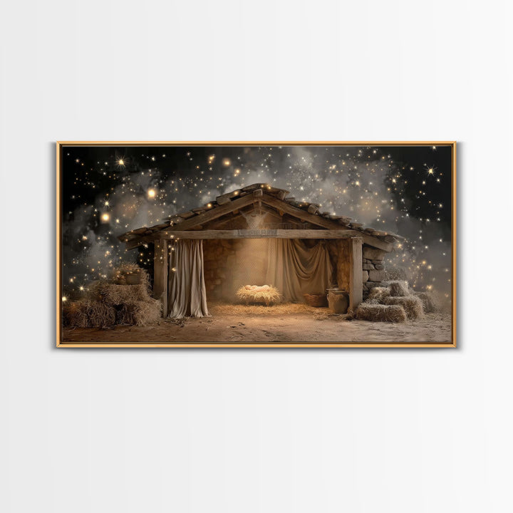 Blessed Night Shelter – Framed Canvas Print – Christmas Art – Christian Art Canvas – Christian Wall Art – Christian Christmas Art