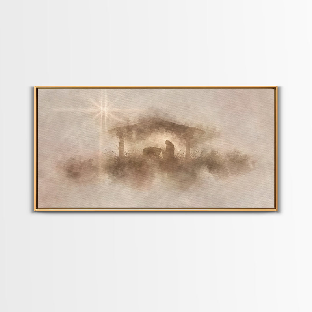 Gentle Nativity Mist | Framed Canvas Print | Christian Christmas Art | Christian Wall Art | Christian Art Canvas | Christmas Art