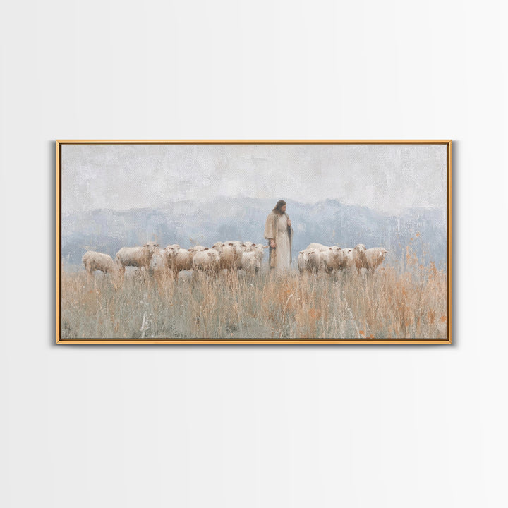 Pasture Guardian – Framed Canvas Print – Christian Art Canvas – Jesus Painting – Christian Wall Art – Christian Painting – Christian Decor