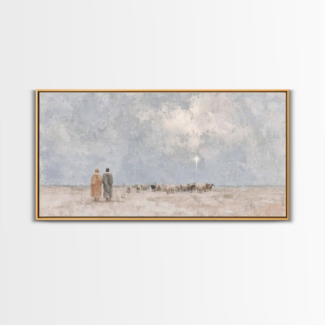 Shepherds In Stillness | Framed Canvas Print | Christian Art Canvas | Christian Christmas Art | Christian Wall Art | Christmas Art | Christ
