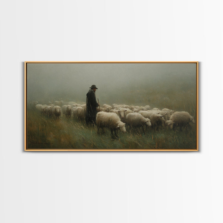 Silent Shepherd – Framed Canvas Print – Christian Art Canvas – Christian Wall Art – Christian Painting – Moody Christian Art – Christian Gi