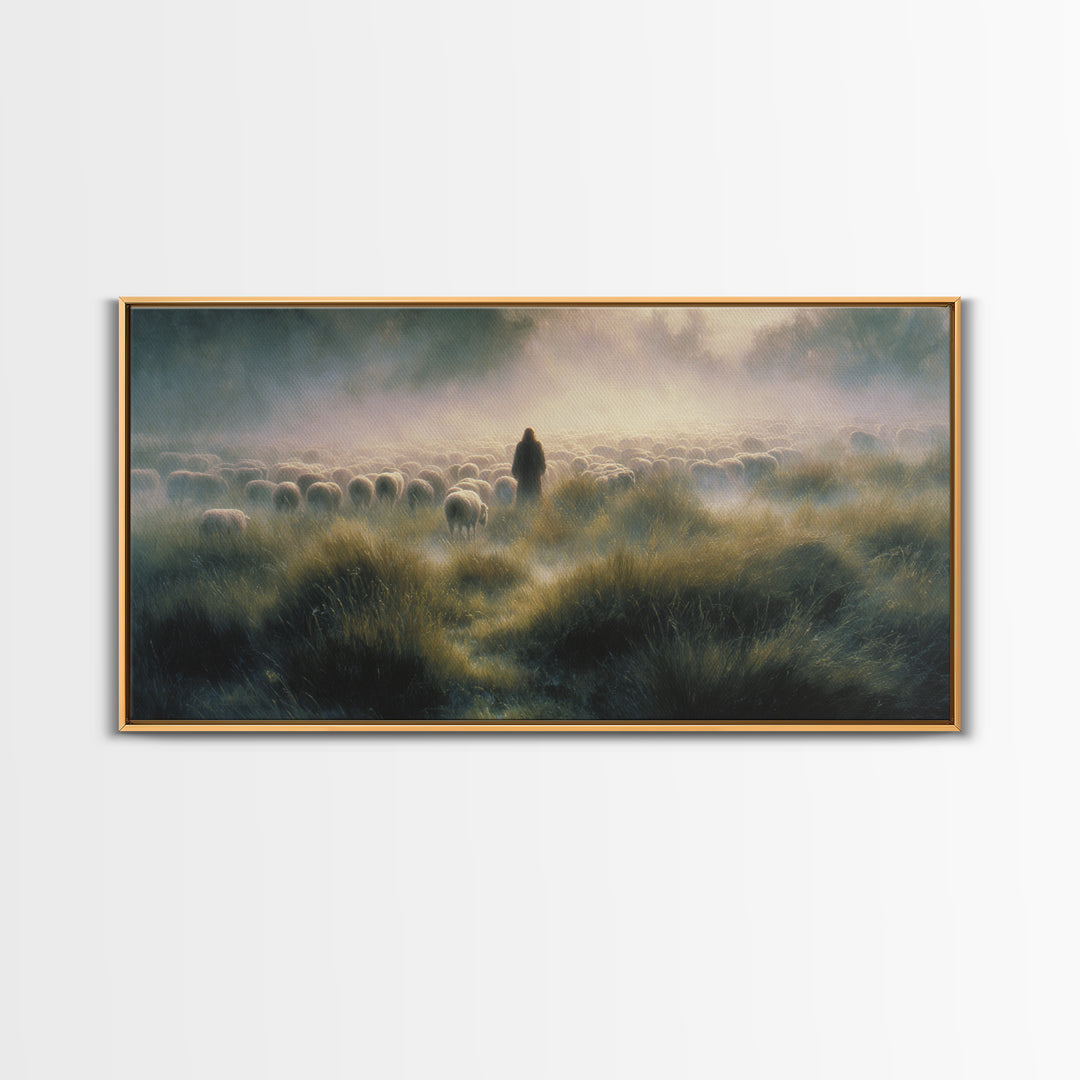 Graceful Flock Dawn – Framed Canvas Print – Jesus Painting – Christian Art Canvas – Christian Wall Art – Christmas Art Prints – Christian G