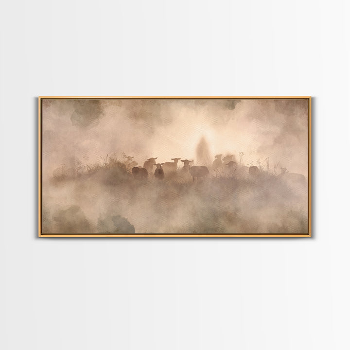 Misty Shepherd Path – Framed Canvas Print – Christian Wall Art – Christian Art Canvas – Jesus Painting – Moody Christian Art – Christian De