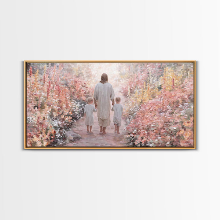 Garden Walk Blessing, Framed Canvas Print, Christian Wall Art, Jesus Painting, Christian Art Canvas, Christian Painting, Christian Gift