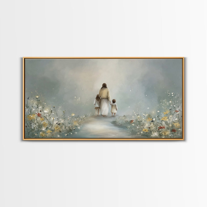 Heaven’s Meadow Path | Framed Canvas Print | Jesus Painting | Christian Art Canvas | Christian Wall Art | Modern Christian Art | Christian