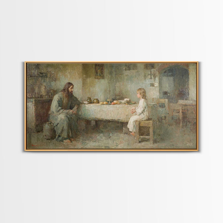 Humble Table Grace, Framed Canvas Print, Christian Wall Art, Christian Art Canvas, Jesus Painting, Christian Decor, Minimalist Christian Ar