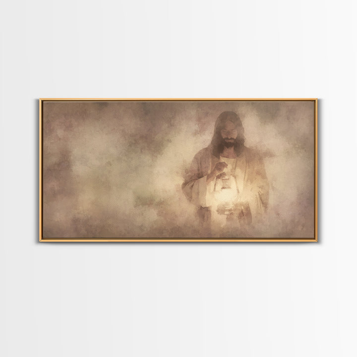 Lamp Of Mercy – Framed Canvas Print – Christian Wall Art – Jesus Painting – Christian Art Canvas – Christian Decor – Minimalist Christian A