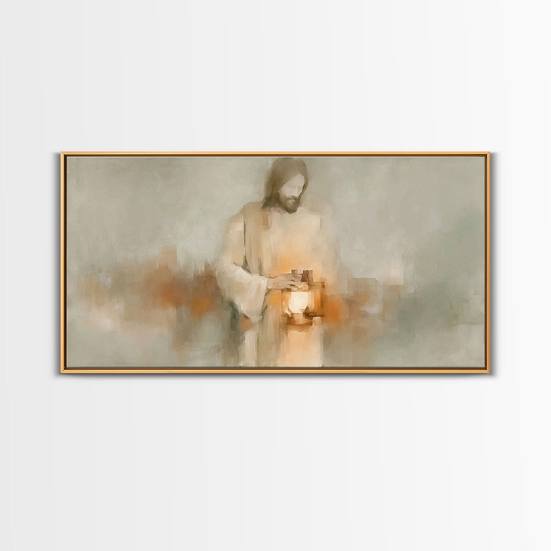 Soft Lantern Light – Framed Canvas Print – Christian Art Canvas – Christian Wall Art – Jesus Painting – Christian Decor – Subtle Christian