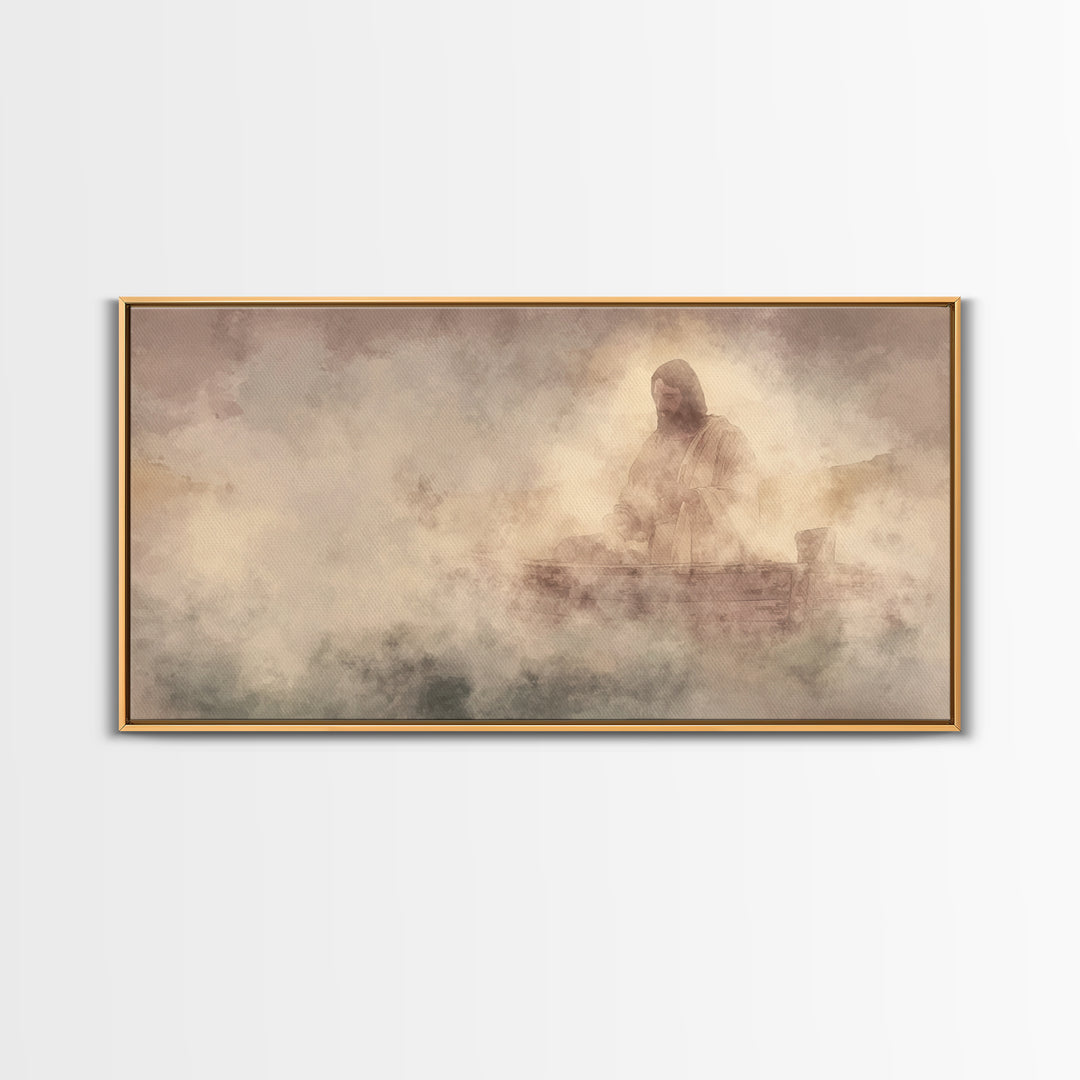 Calm Over Waters – Framed Canvas Print – Christian Wall Art – Jesus Painting – Christian Art Canvas – Christian Decor – Modern Christian Pa