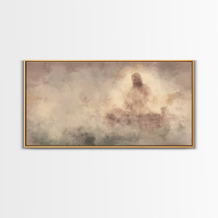 Calm Over Waters – Framed Canvas Print – Christian Wall Art – Jesus Painting – Christian Art Canvas – Christian Decor – Modern Christian Pa
