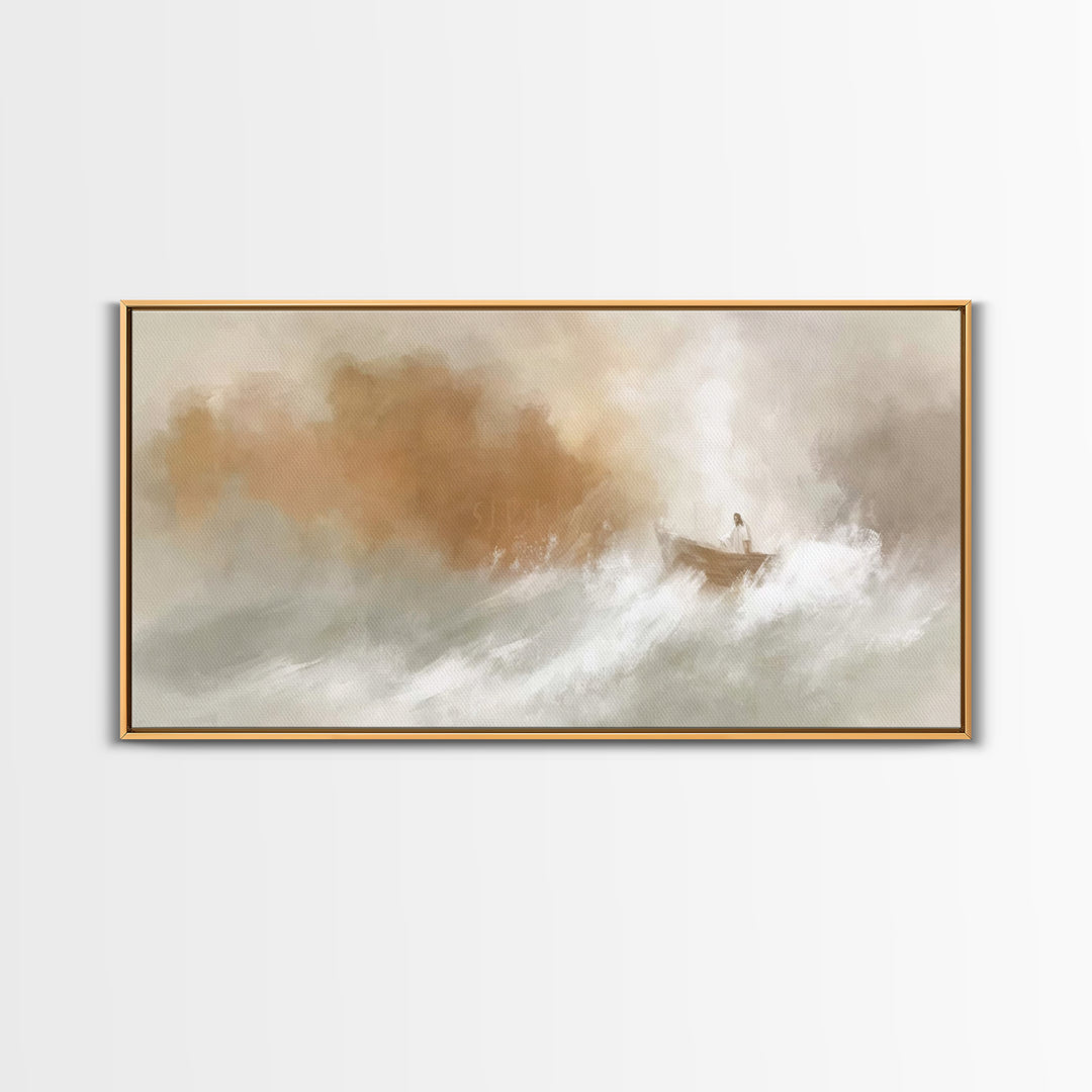 Calm In The Storm – Framed Canvas Print – Christian Art Print – Jesus Painting – Christian Wall Art – Moody Christmas Art – Christian Chris