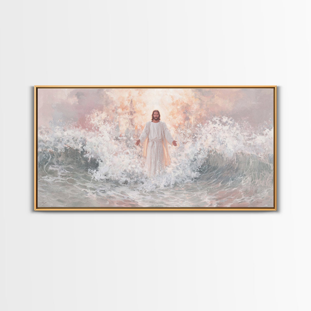 Stormlight Redeemer – Framed Canvas Print – Christian Wall Art – Jesus Art Print – Modern Christian Art – Christmas Art – Christian Decor F