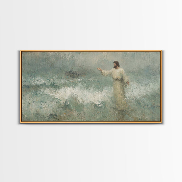 Waves Of Faith – Framed Canvas Print – Christian Wall Art – Jesus Painting – Christian Art Canvas – Moody Christian Art – Christian Gift Id
